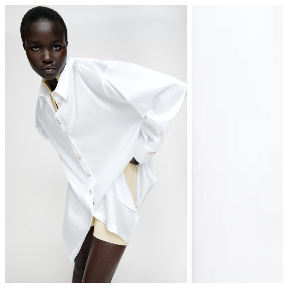 NWOT. Zara White Long Buttoned Shirt. Size M. - Picture 2 of 7
